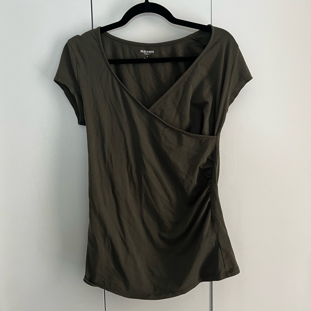 Old Navy Maternity Olive Green Faux-Wrap Short Sleeve Top